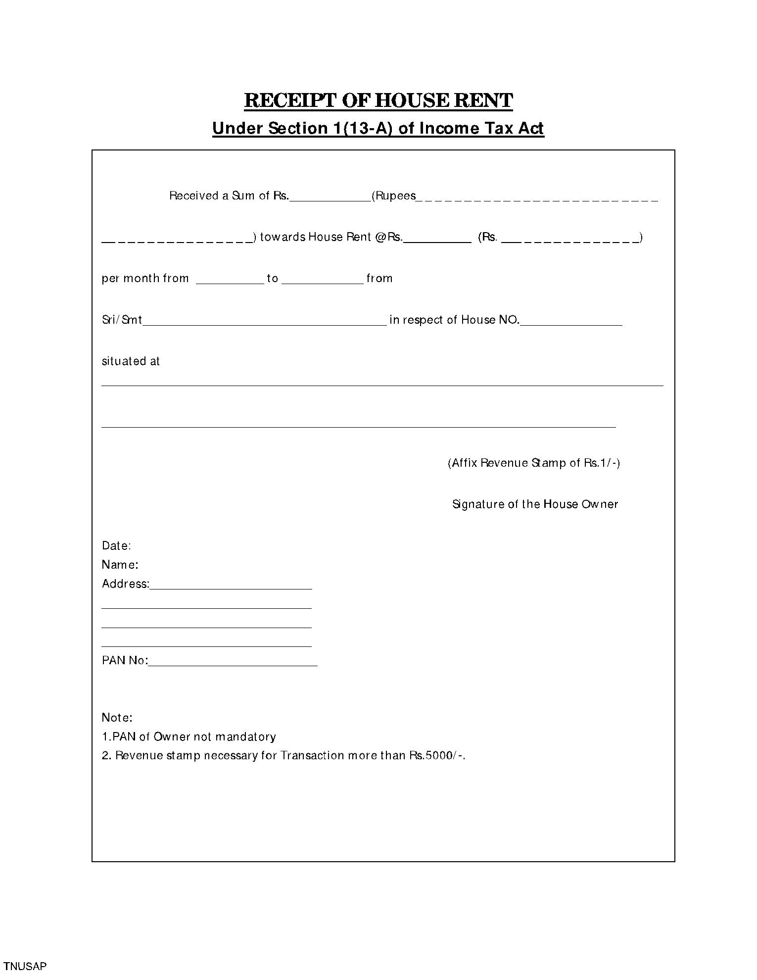 Rent Receipt Format Download Printable PDF With Revenue Stamp 