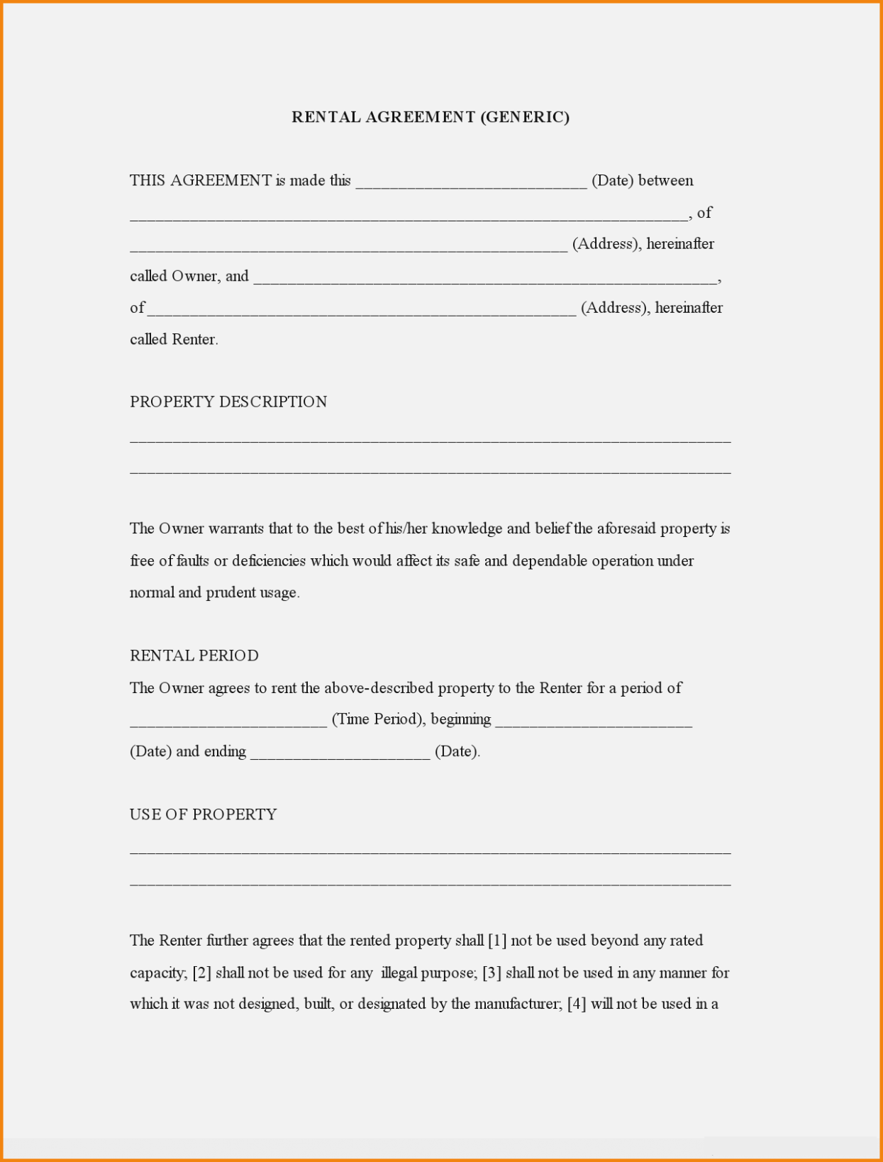 Rental Agreement Form Fillable Printable Forms Free Online