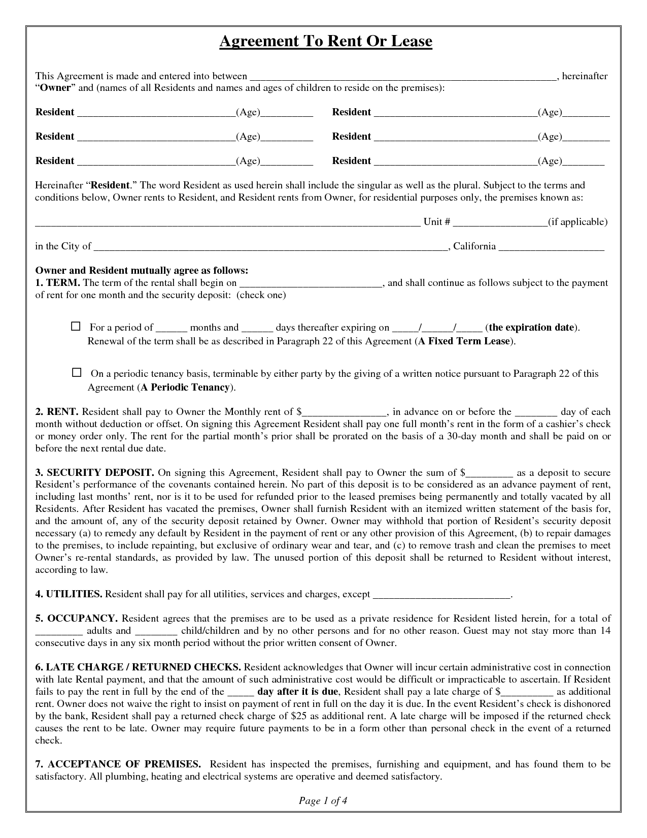 Rental Agreement Template Free Printable Documents