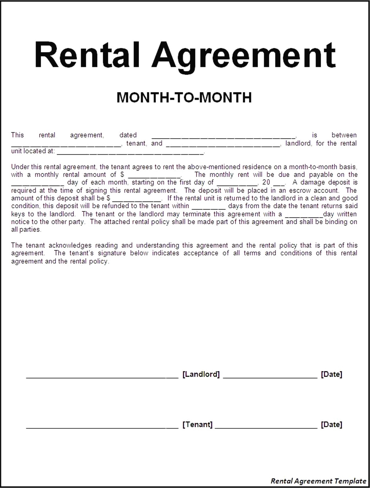 Rental Agreements Printable Free Template