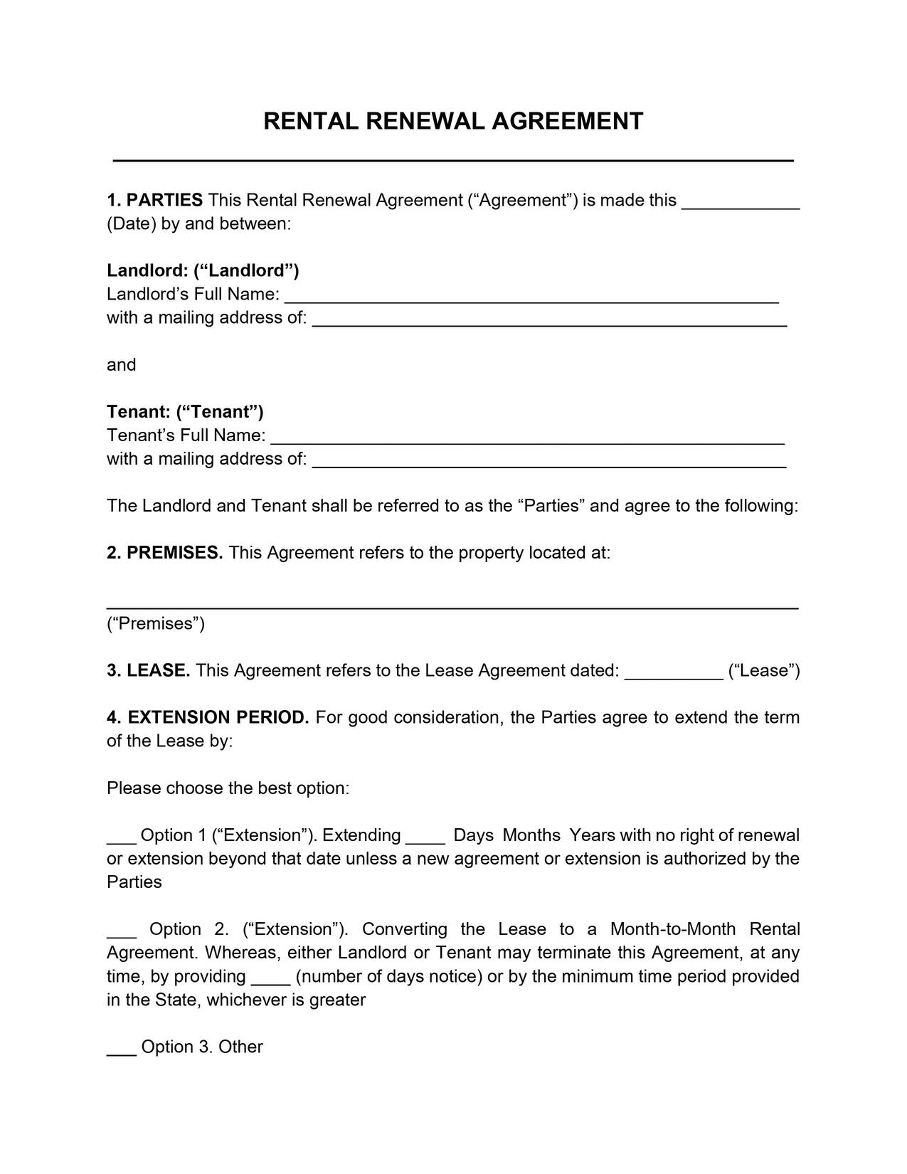 Rental Renewal Agreement Template