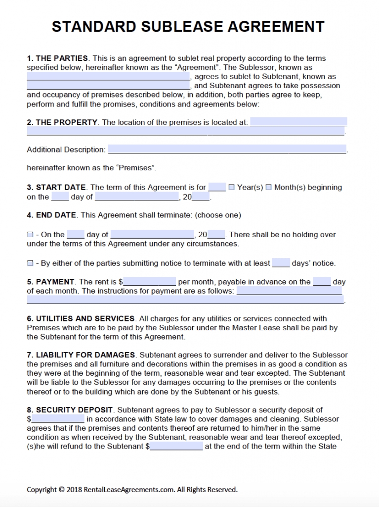 Room Rental Agreement Free Printable