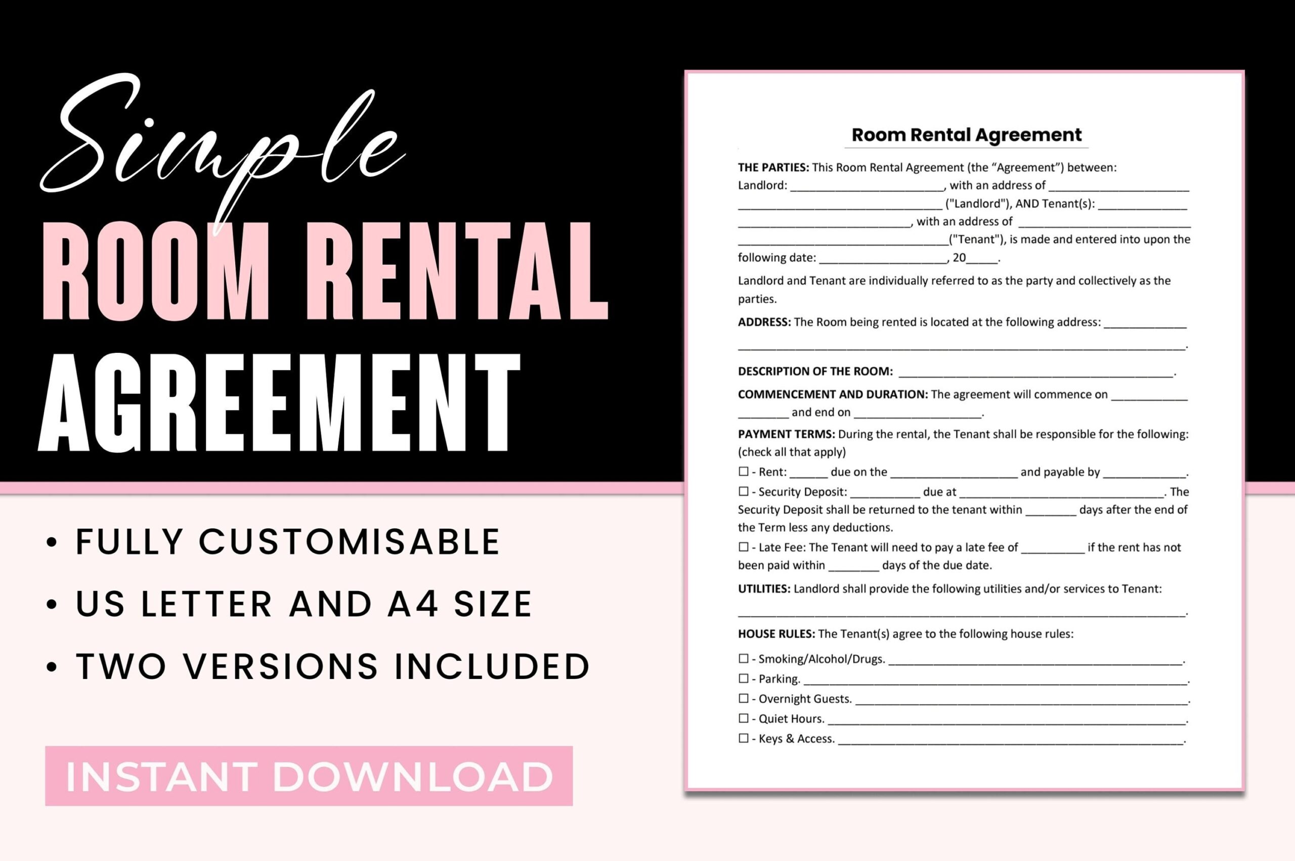 Room Rental Agreement Template PDF Form Word Document And Google 