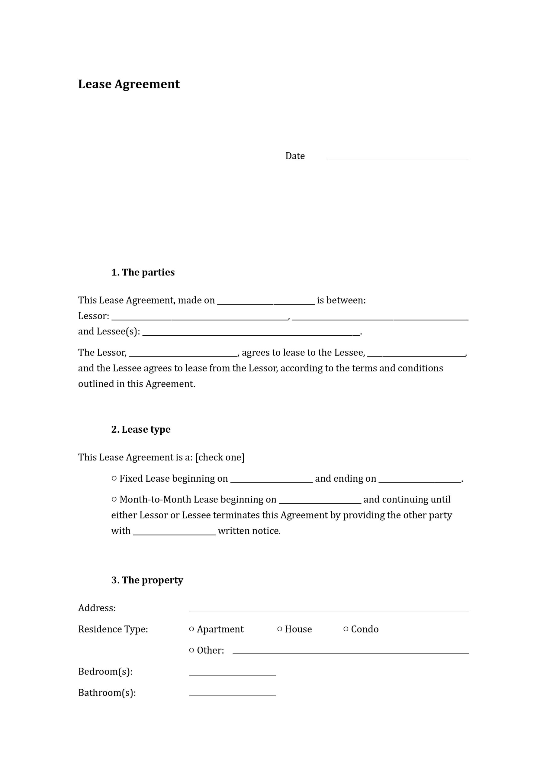 Sample Lease Agreement Template