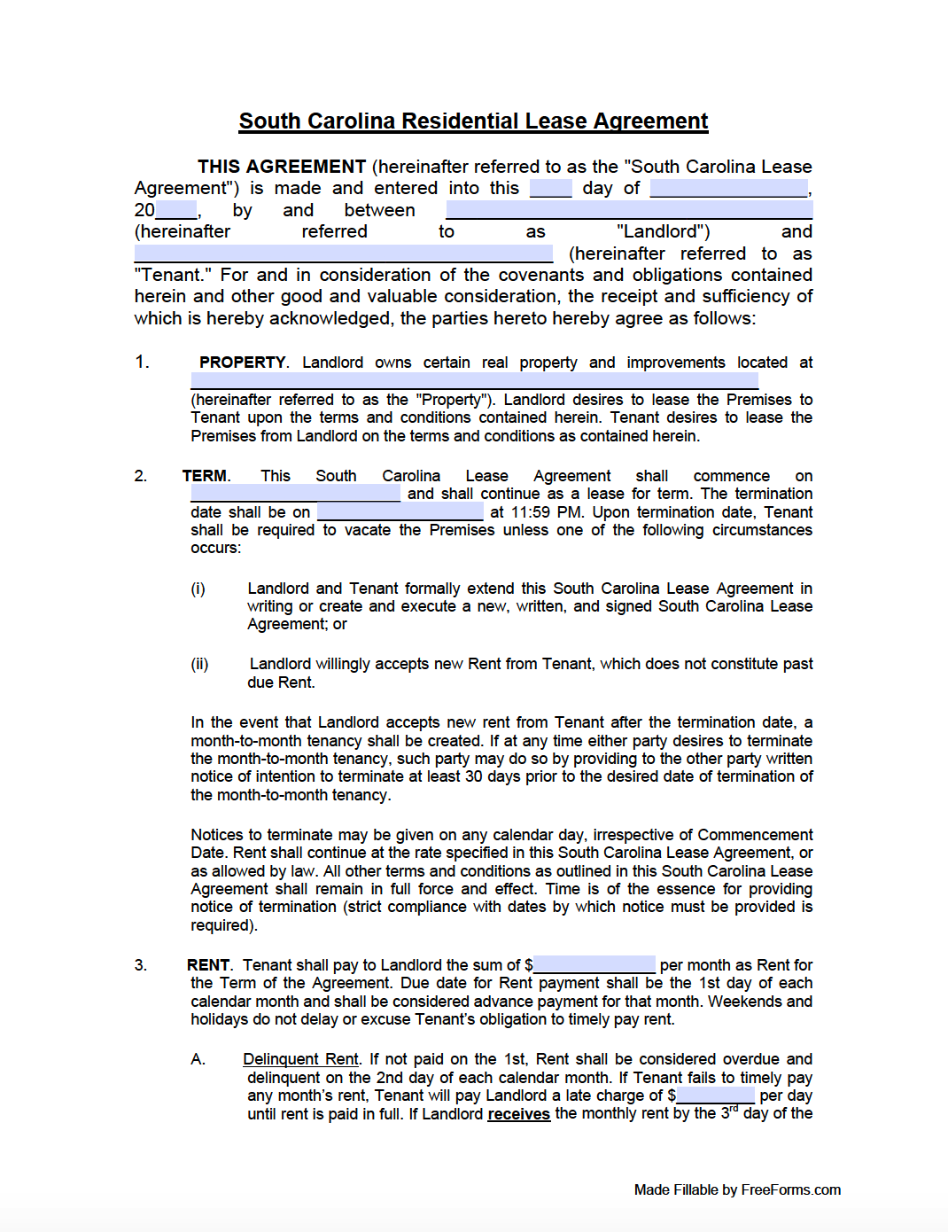 Sc Lease Agreement Printable