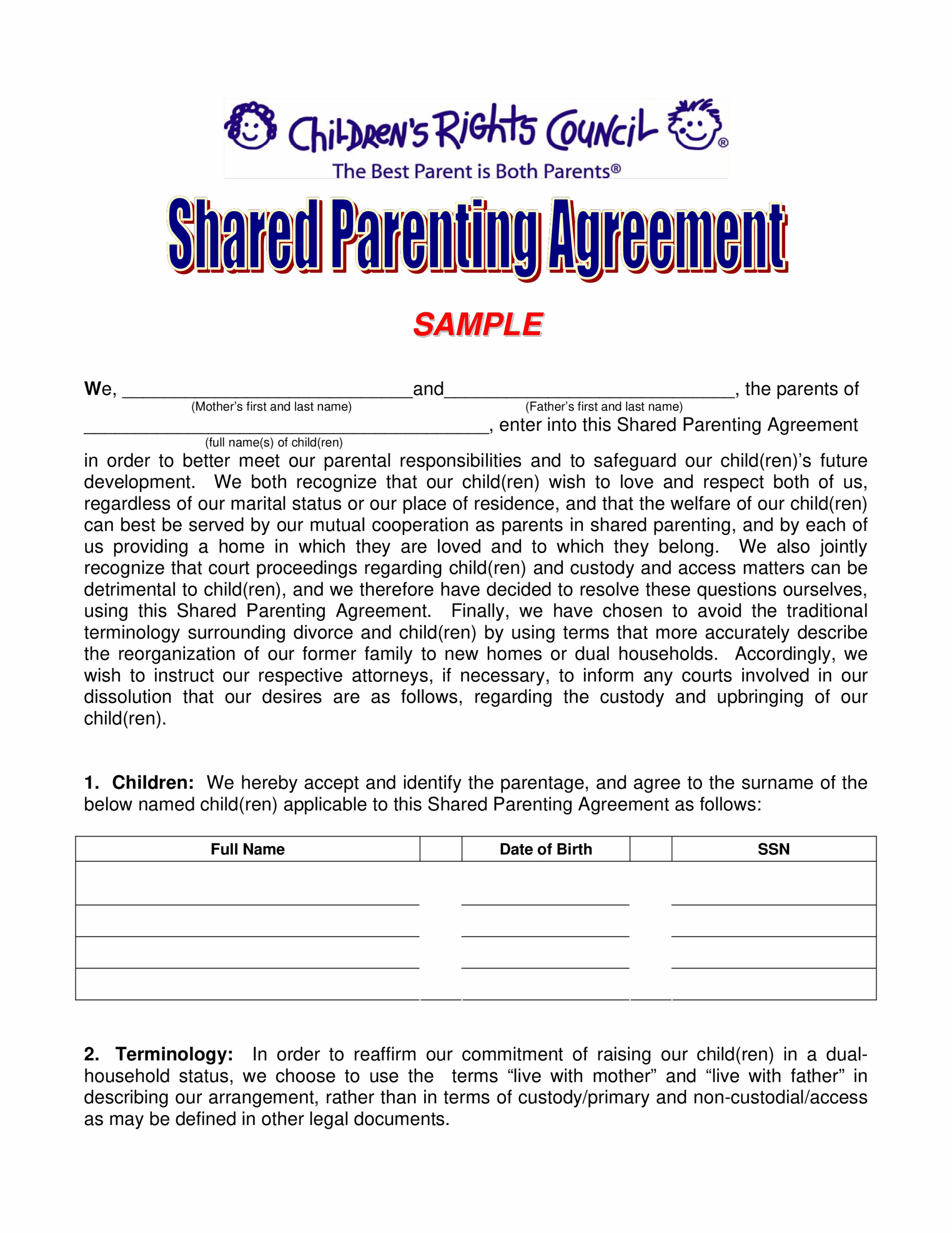 Shared Parenting Agreement How To Draft A Shared Parenting Agreement 