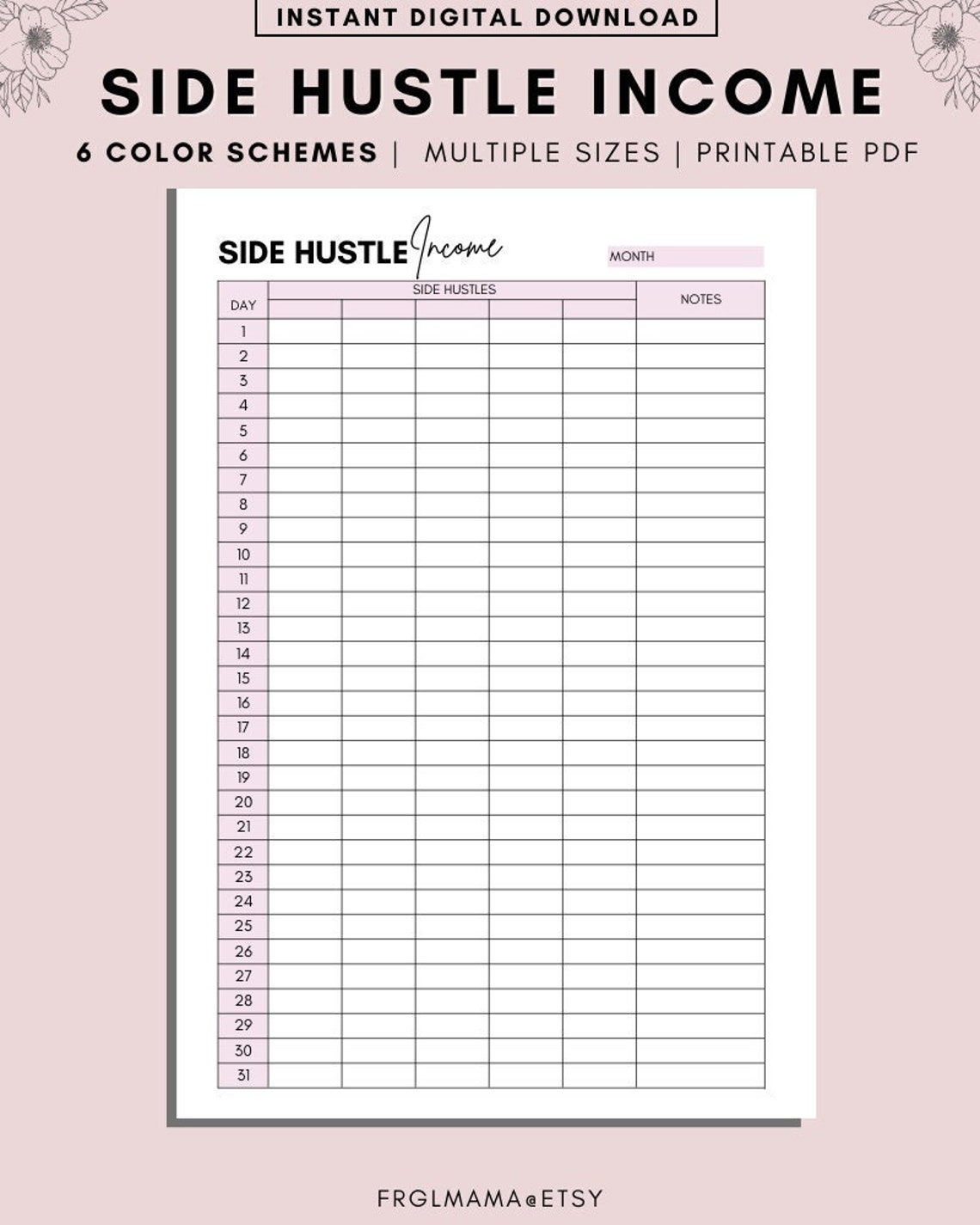 Side Hustle Income Tracker Printable Retail Arbitrage Income Etsy UK