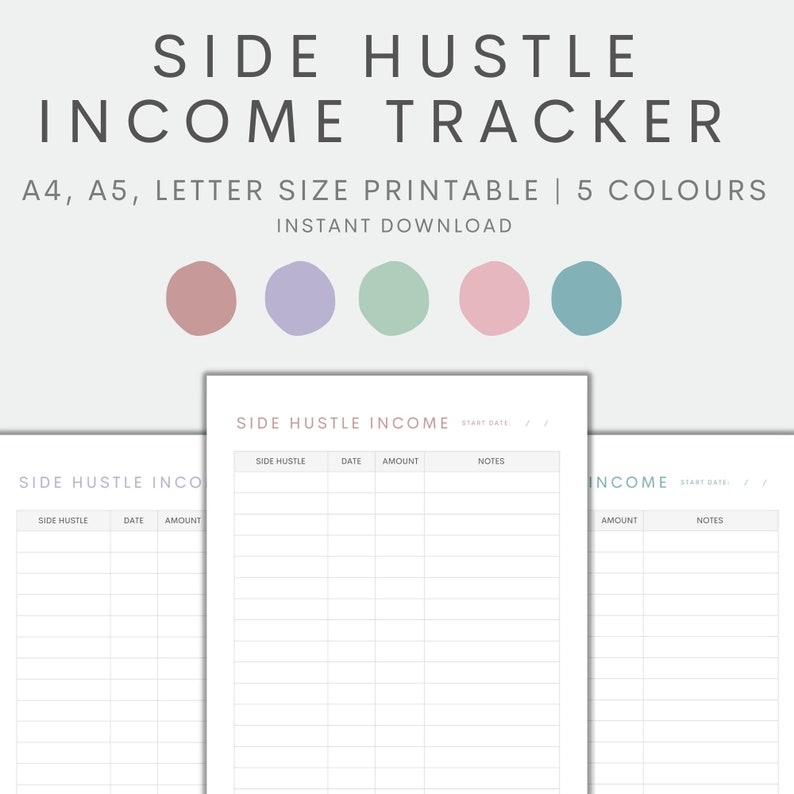 Side Hustle Income Tracker Printable Small Business Income Etsy Australia