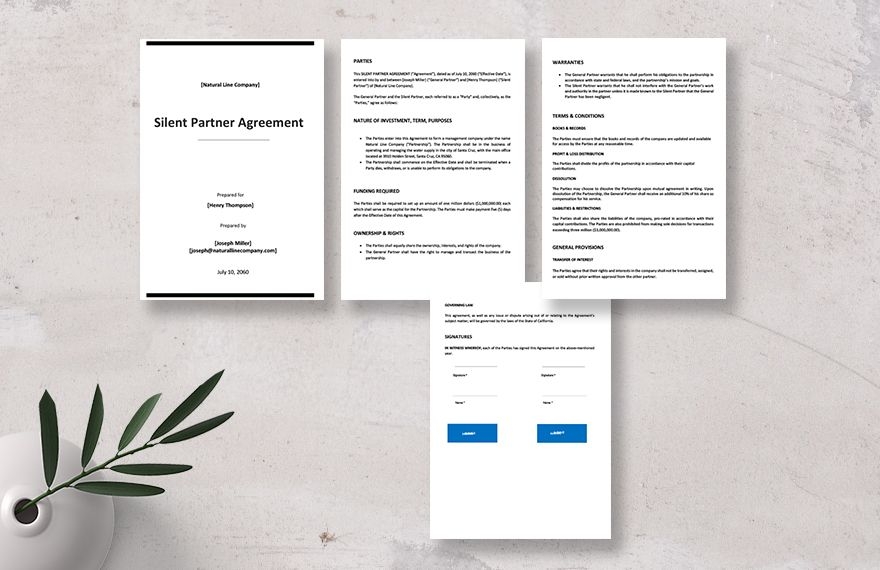 Silent Partner Agreement Template In Word Google Docs Pages 