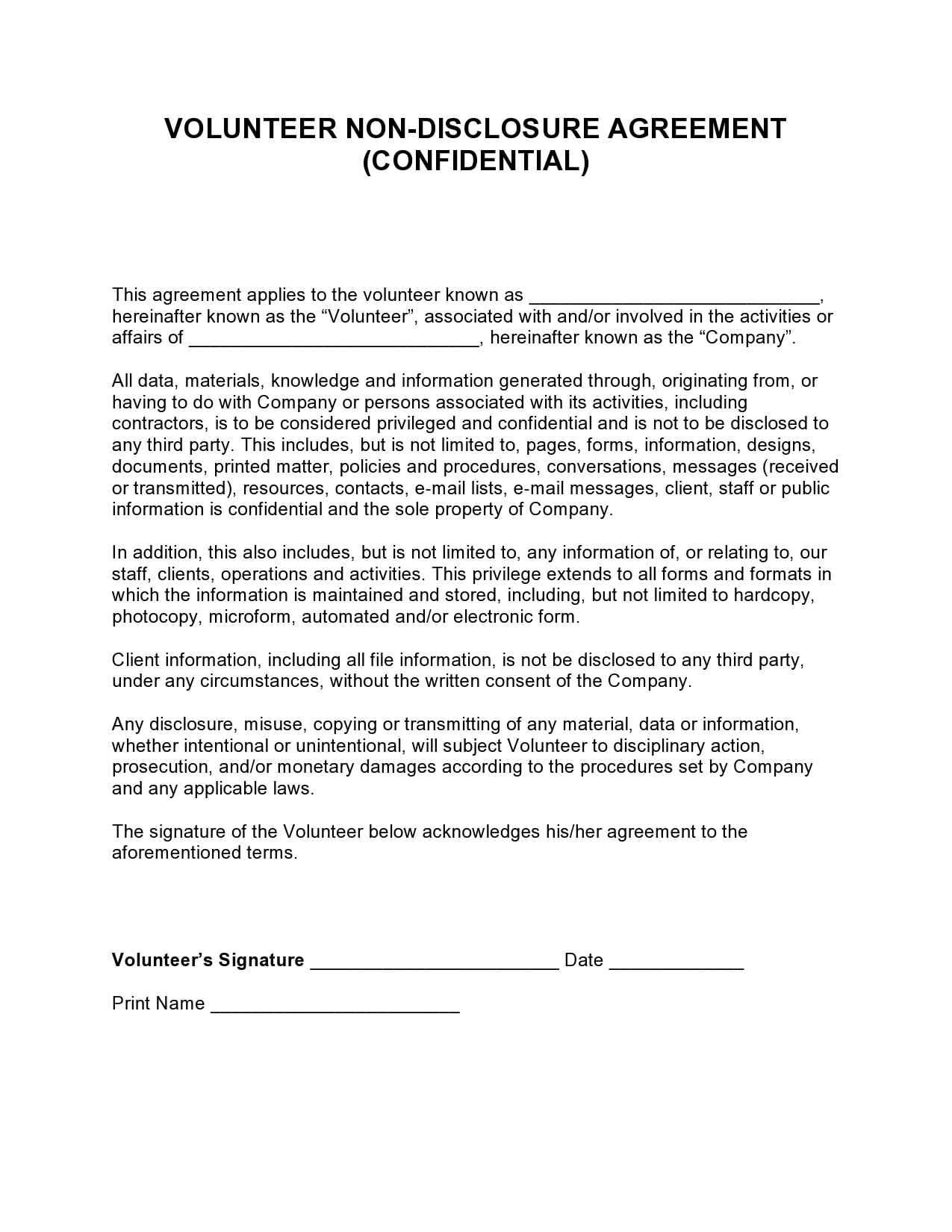 Simple Free Printable Confidentiality Agreement Form Printable Forms 