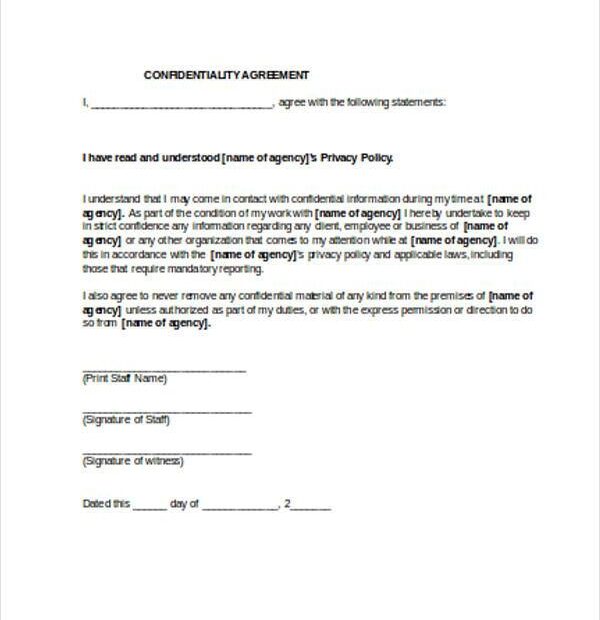 Simple Free Printable Confidentiality Agreement Form Printable Forms