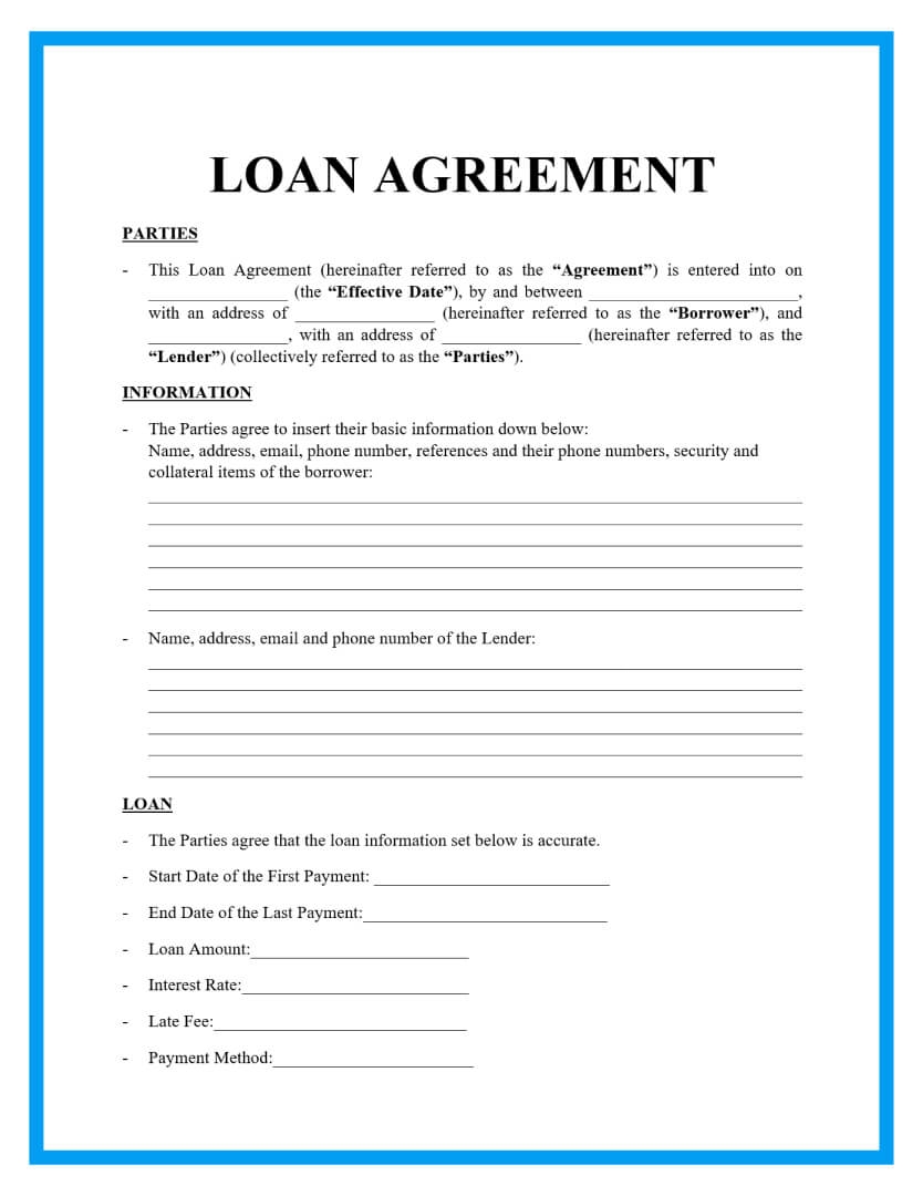 Simple Free Printable Personal Loan With No Interest Agreement Form 
