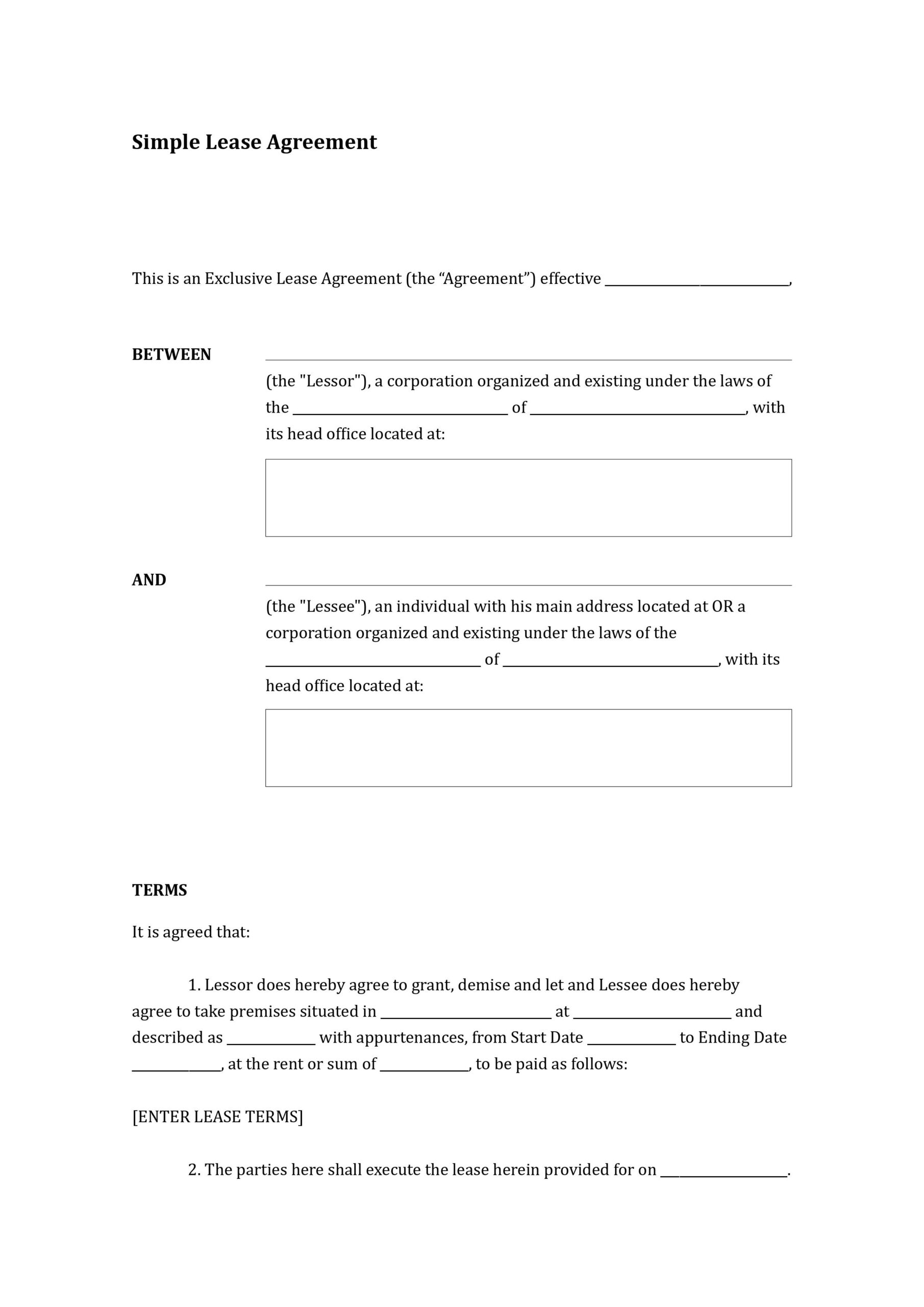 Simple Lease Agreement Template