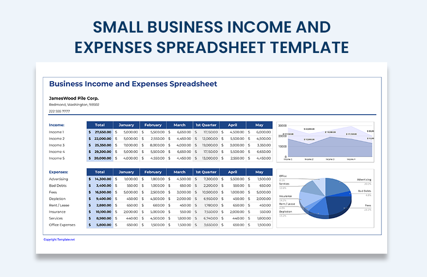 Small Business Income And Expenses Spreadsheet Template Download In 