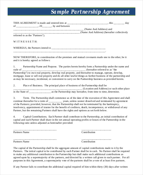 Small Business Printable Partnership Agreement Template Printable 