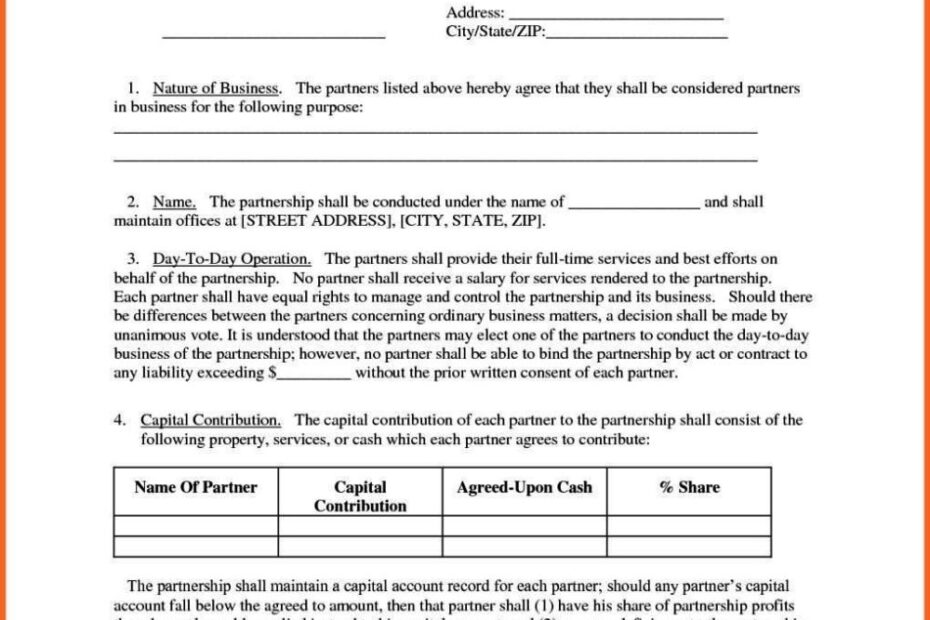 Small Business Printable Partnership Agreement Template Printable