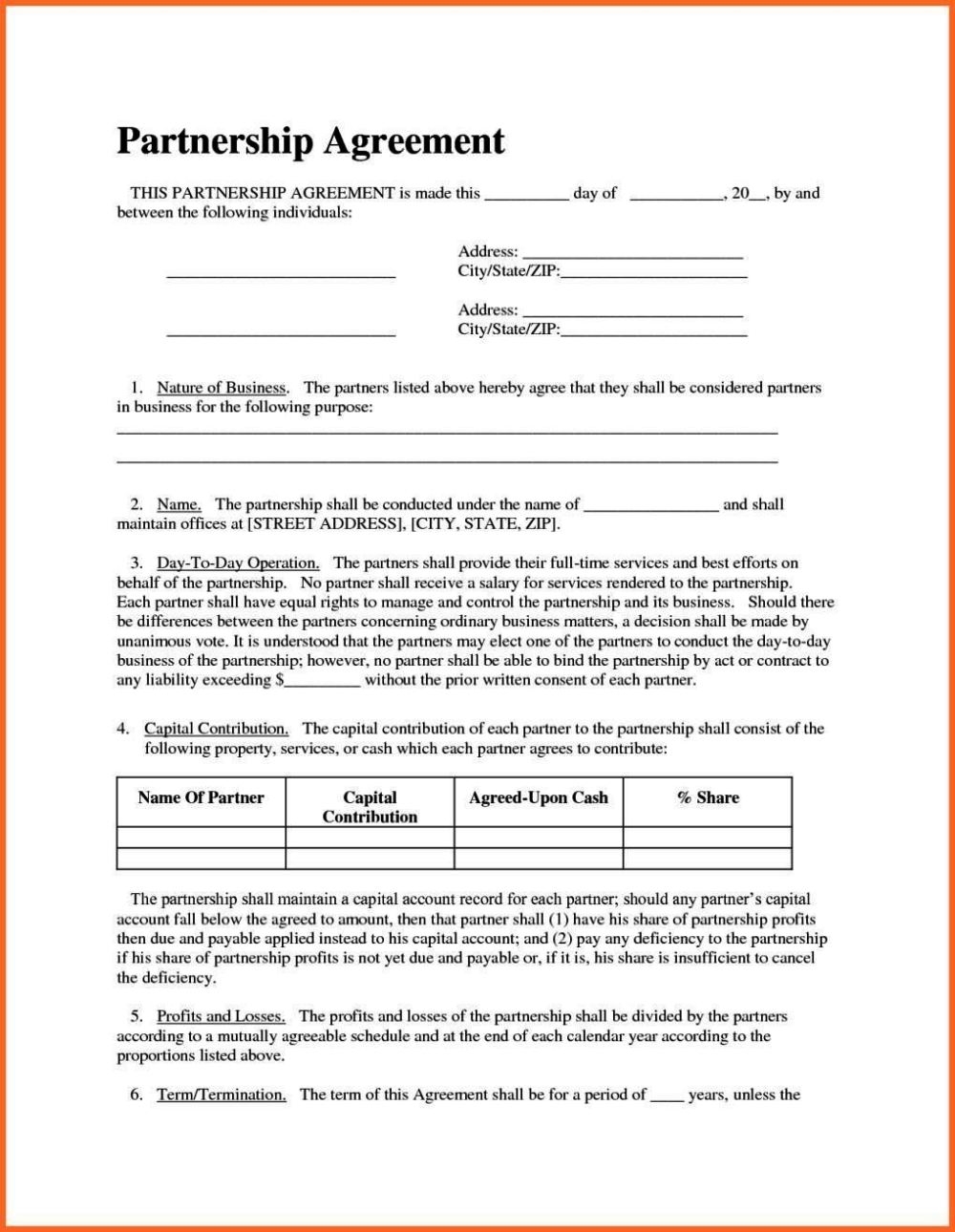 Small Business Printable Partnership Agreement Template Printable 