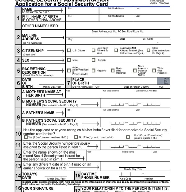 Social Security Printable Application Printable Application