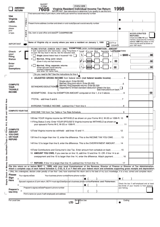 State Of Virginia Fillable Tax Forms Printable Forms Free Online