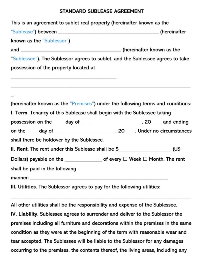 Sublease Commercial Agreement Template Sfiveband