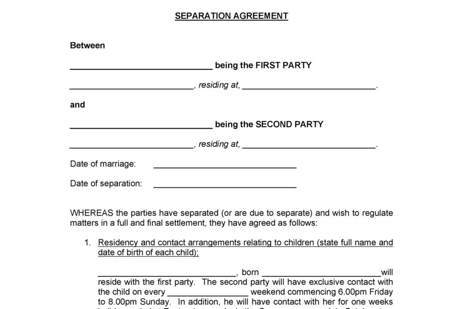 Template Printable Do It Yourself Separation Agreement Printable