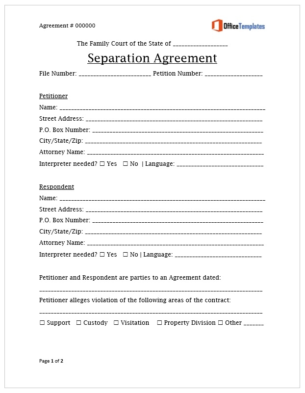 Template Printable Do It Yourself Separation Agreement Prntbl 