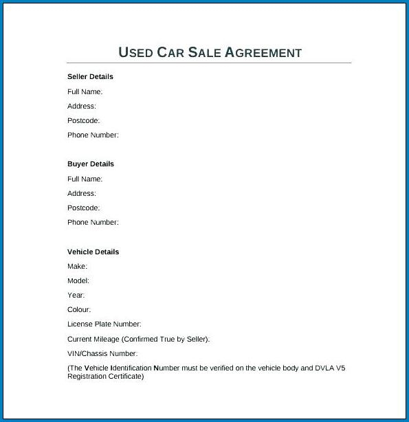 Template Used Car Sale Agreement HQ Printable Documents