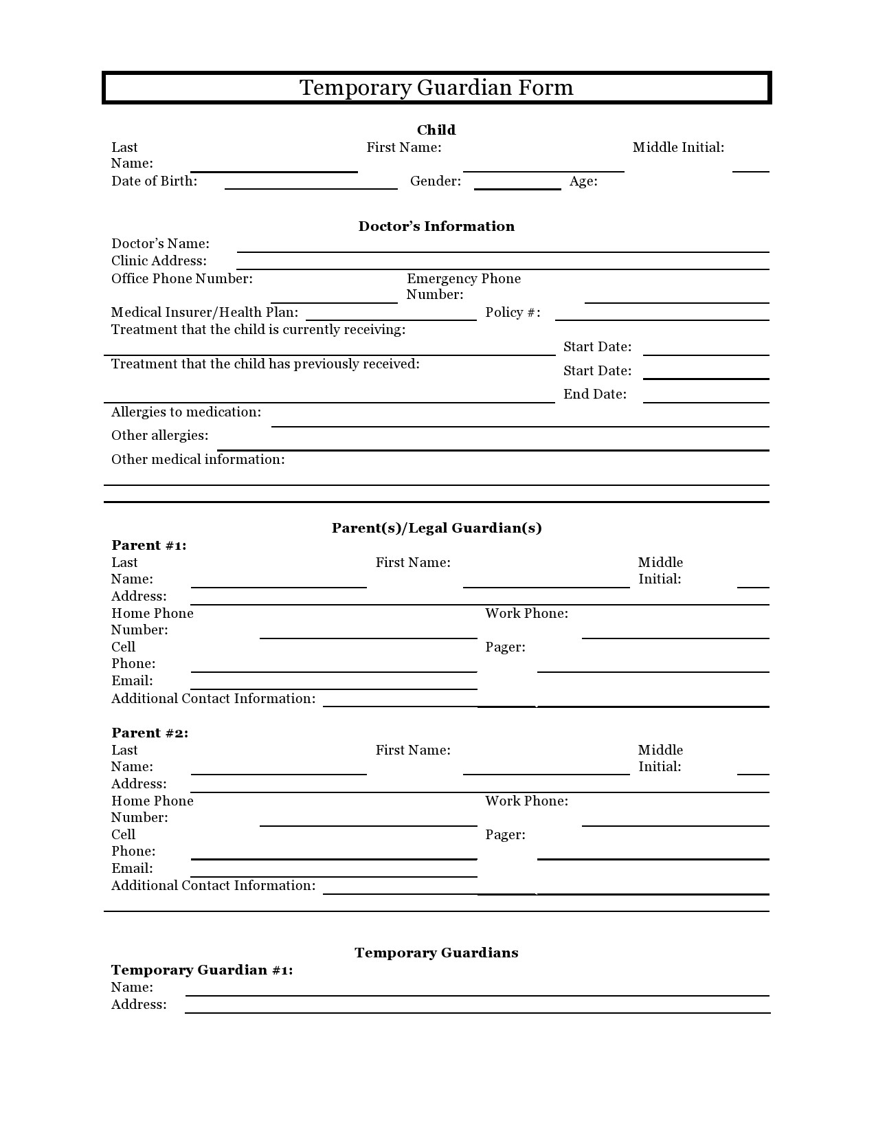 Temporary Custody Pdf Printable Temporary Guardianship Form Printable 