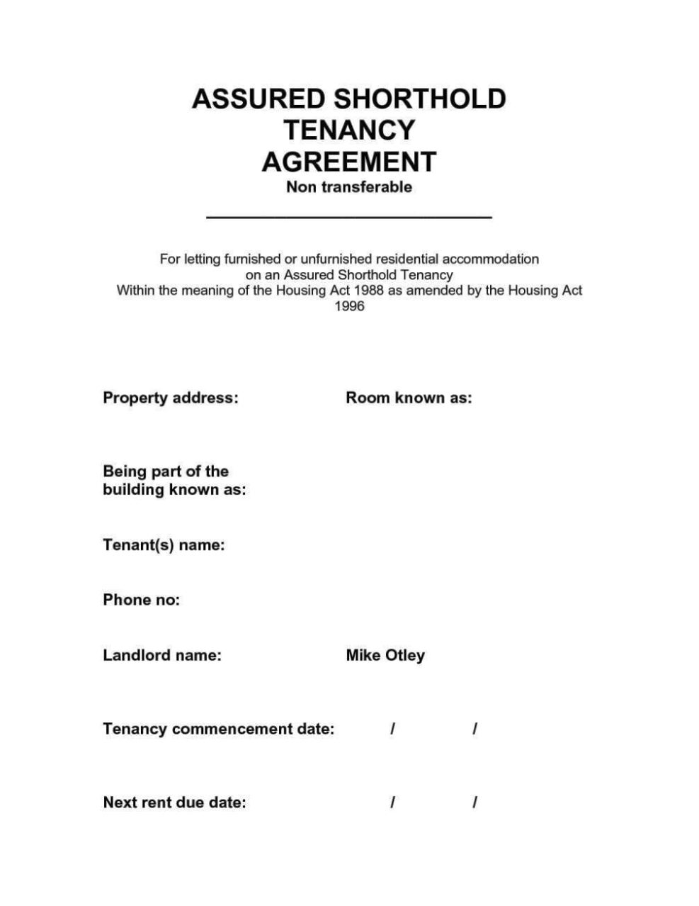 Tenancy Agreement Template Printable Printable Forms Free Online