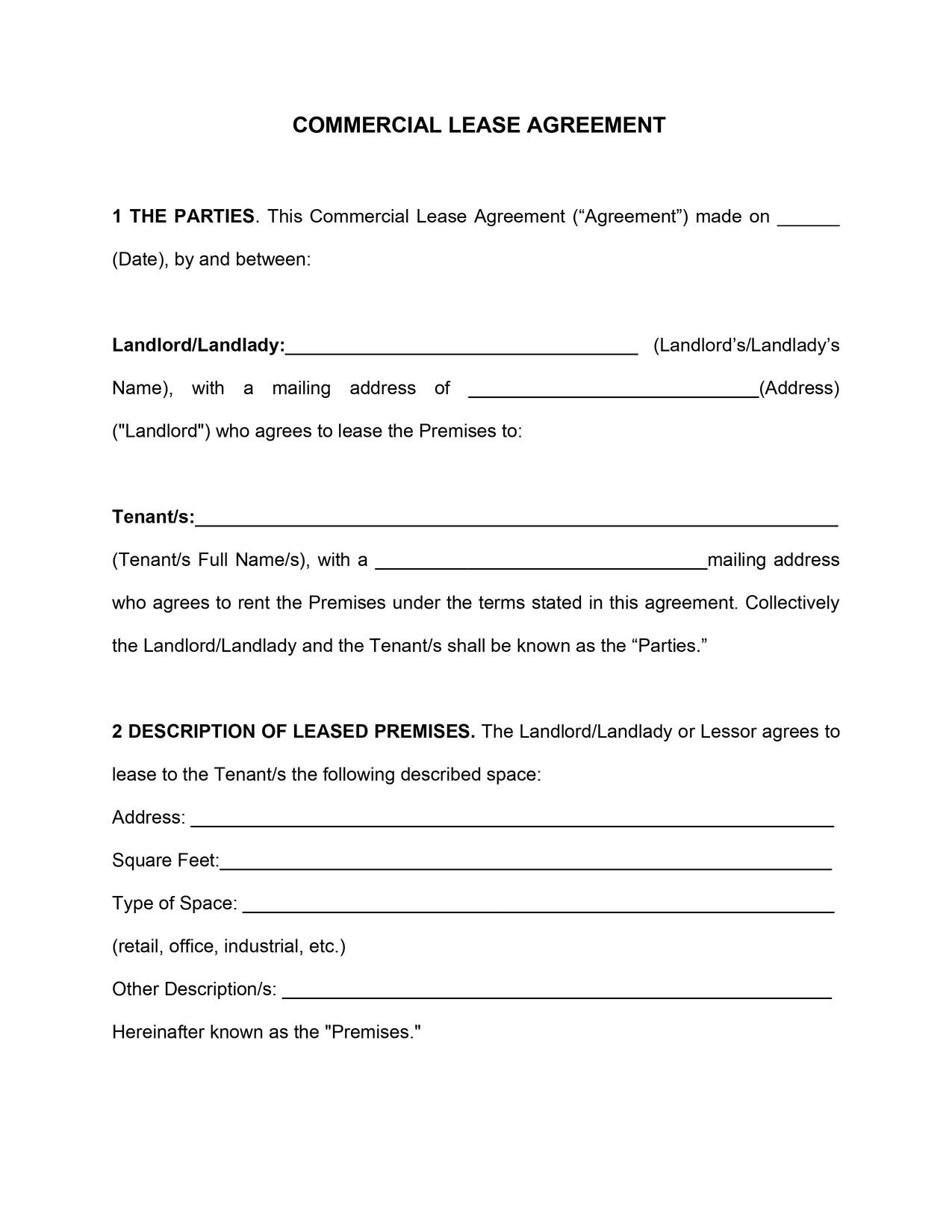 Texas Commercial Lease Agreement Template