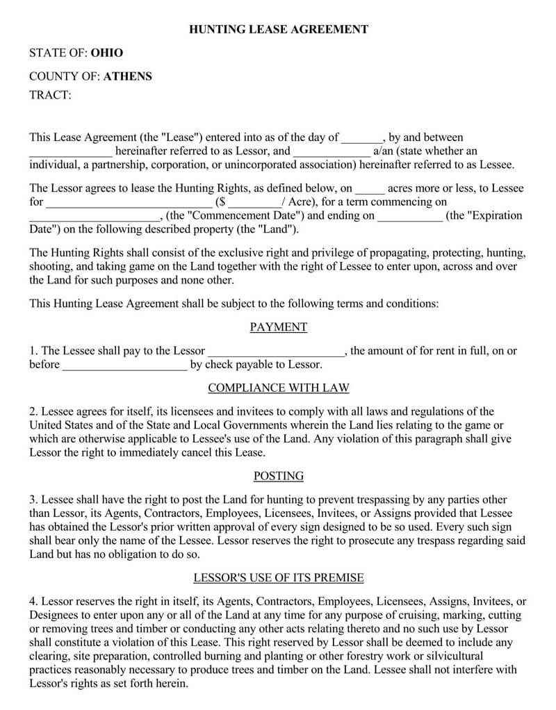 Texas Hunting Lease Agreement Template Printable Form Templates And 