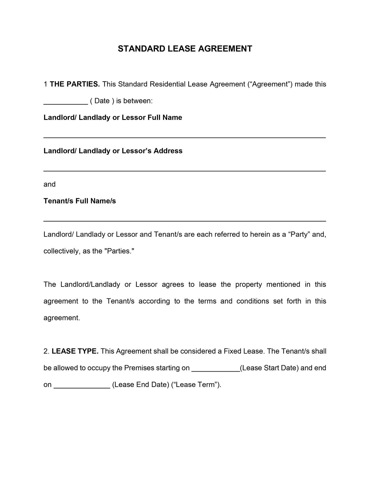 Texas Standard Lease Agreement Template Texas Standard Lease Agreement Template