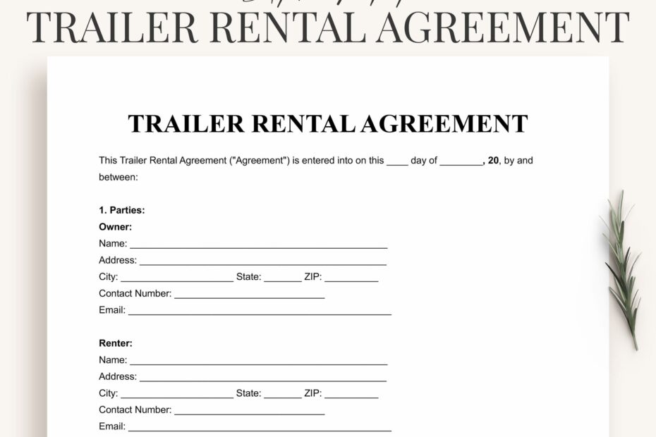 Trailer Rental Agreement Template Pdf Word Printable Dump Bogiolo