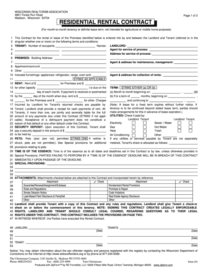 Wisconsin Residential Lease Agreement 2020 Fill And Sign Printable 