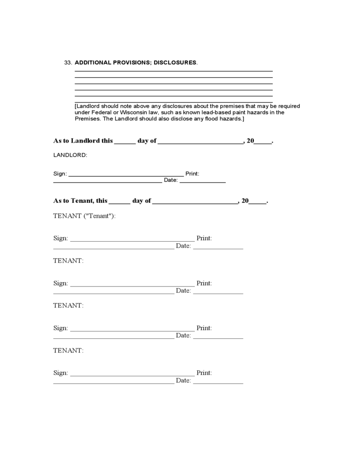 Wisconsin Standard Residential Lease Agreement Free Download 