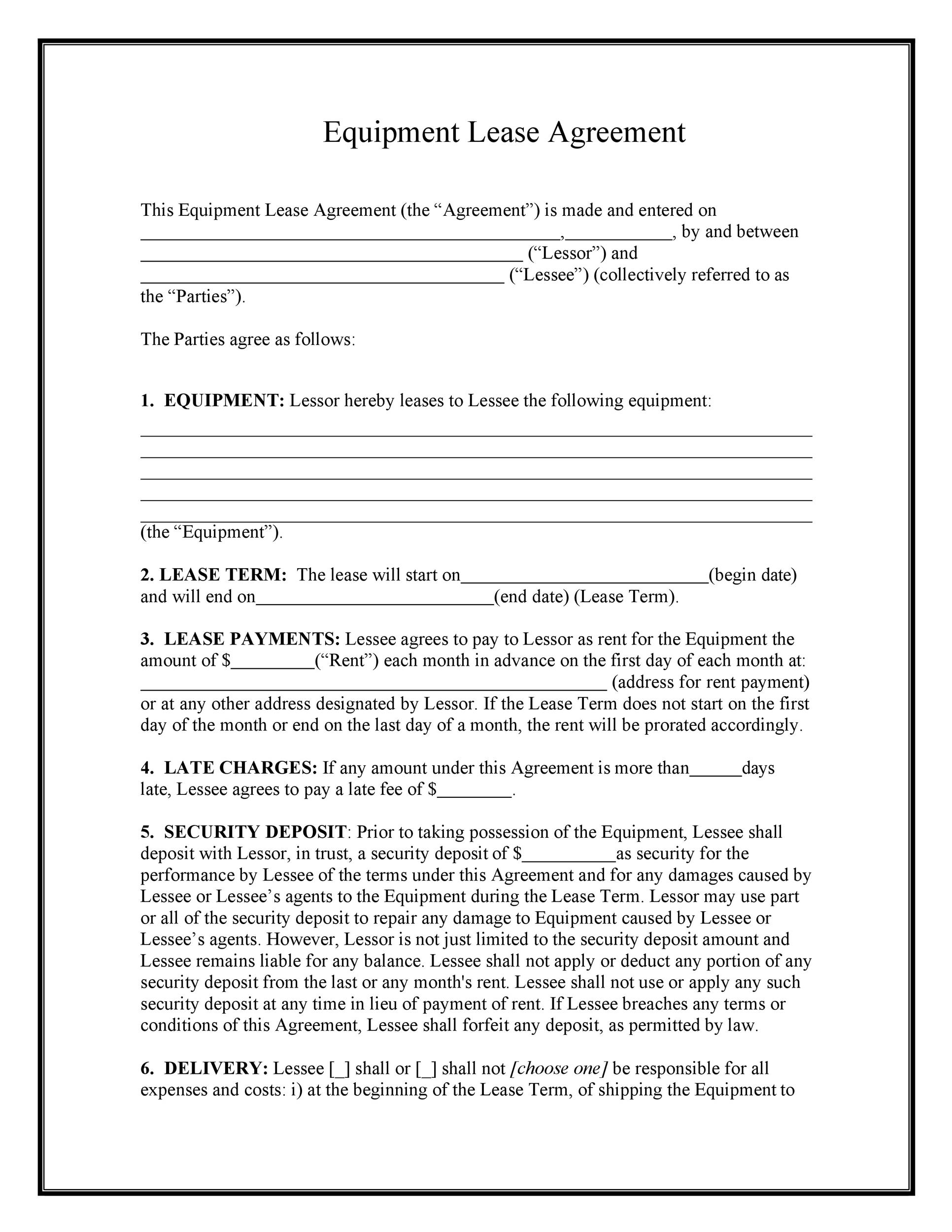 Word Doc Printable Equipment Rental Agreement Template Printable 