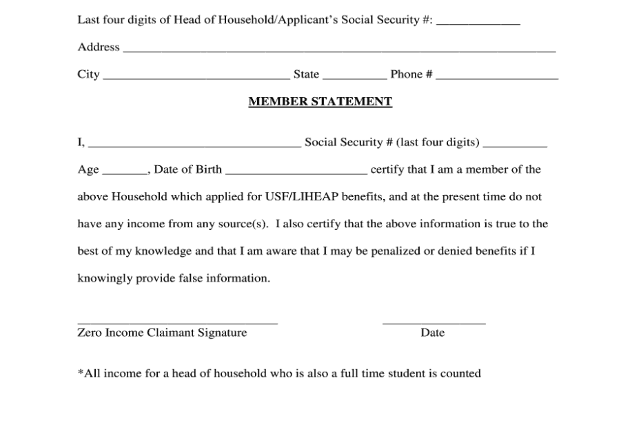 Zero Income Statement Form Create Fillable Document Free